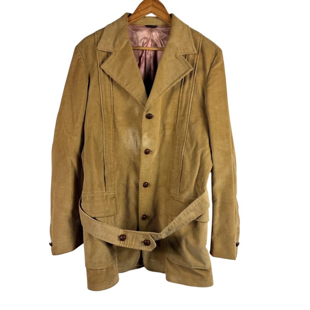Vintage 50s L.L. Bean Corduroy Norfolk Jacket Belted Tan Khaki Men's Sz 42 Long